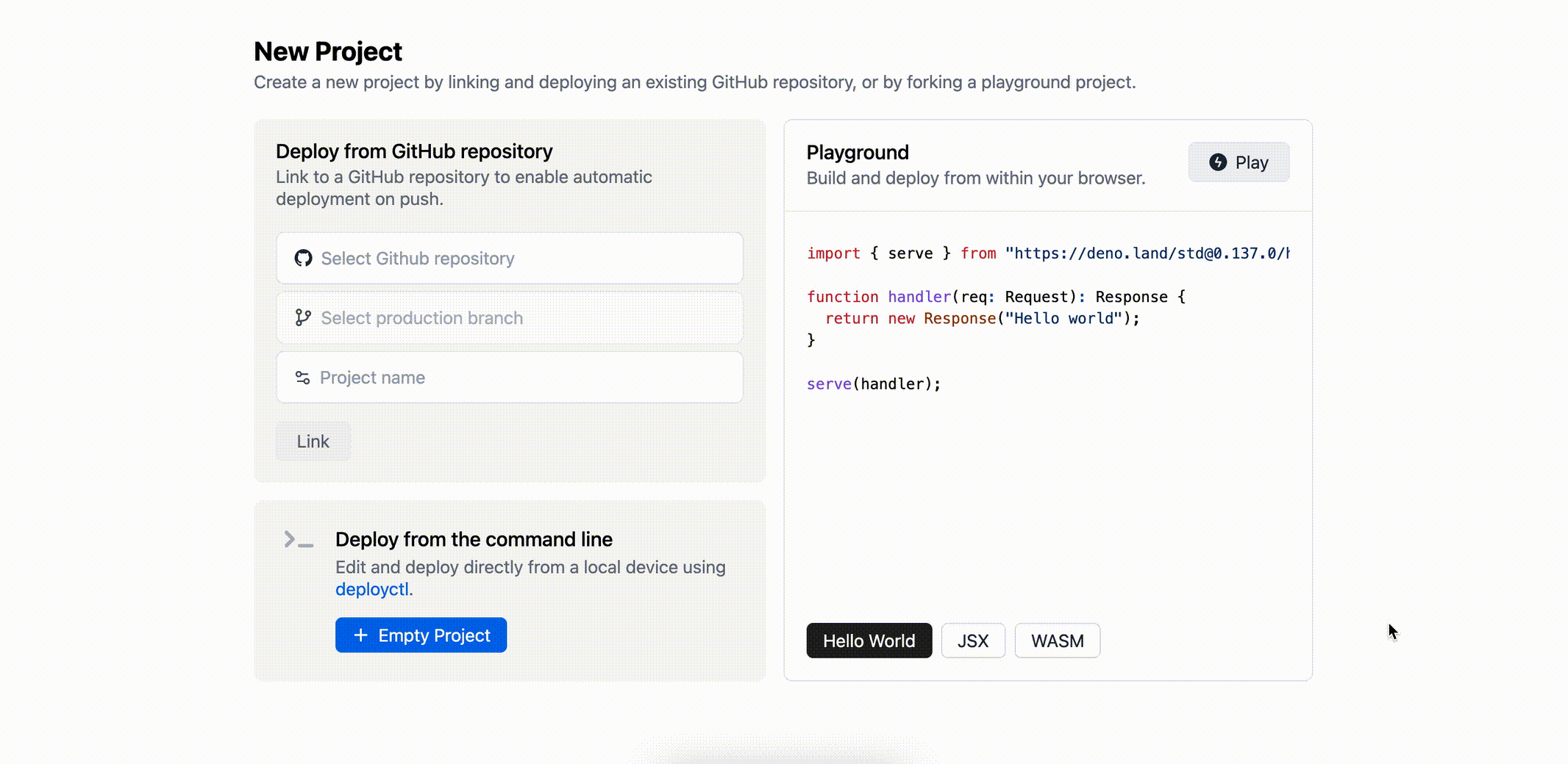 Select a Playground template to get started